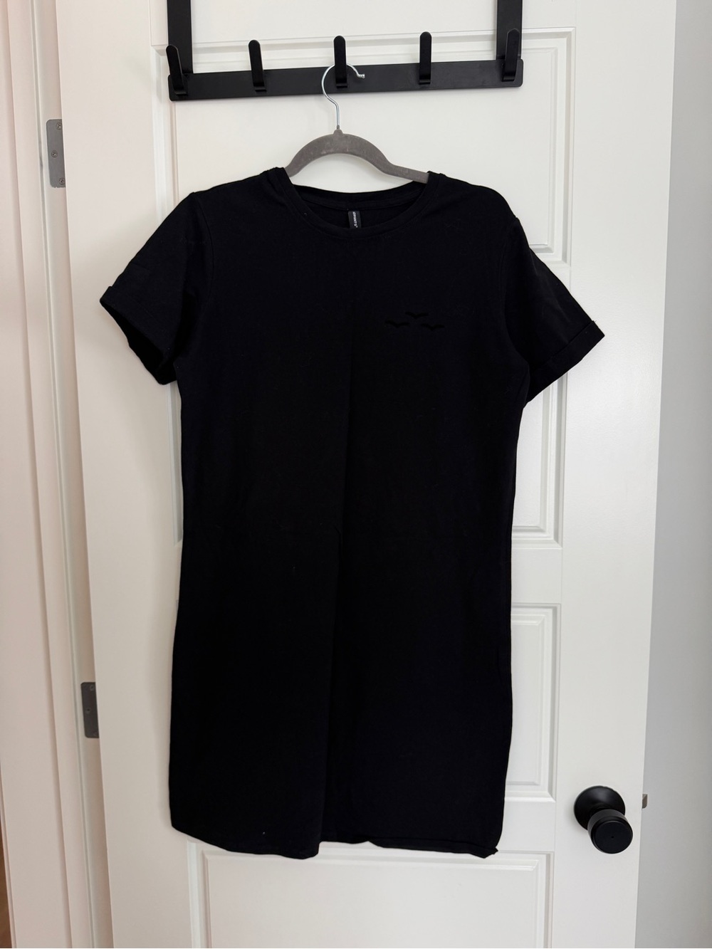 Lazypants 100% Cotton Black Short Sleeve Mini Dress - Classic Crewneck